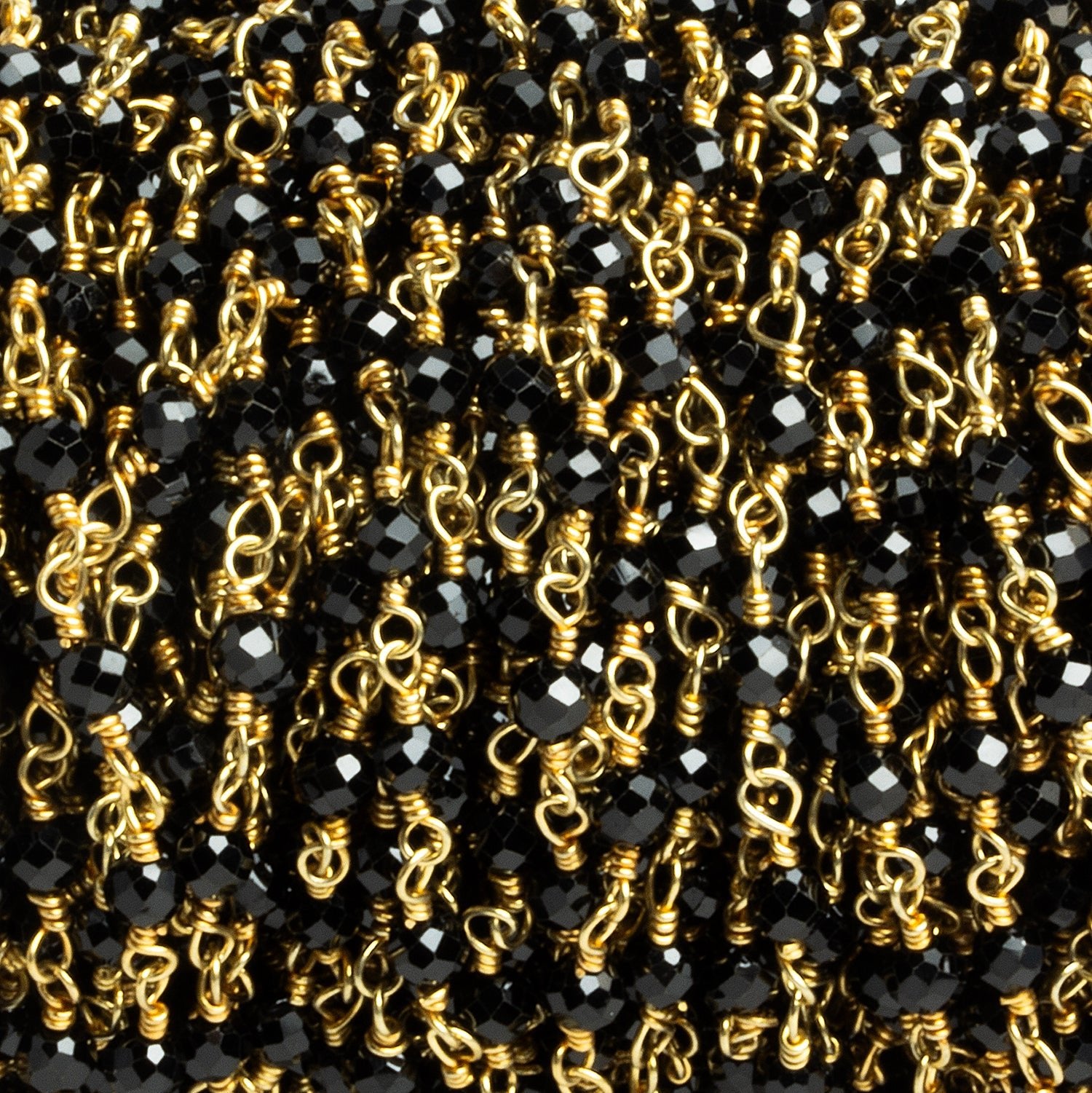 3mm Black Spinel Faceted Round Gold Chain 37 Beads - The Bead Traders