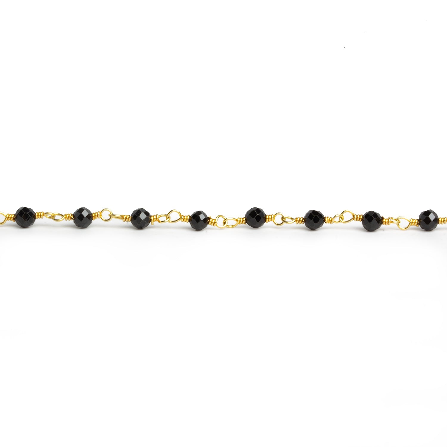 3mm Black Spinel Faceted Round Gold Chain 37 Beads - The Bead Traders
