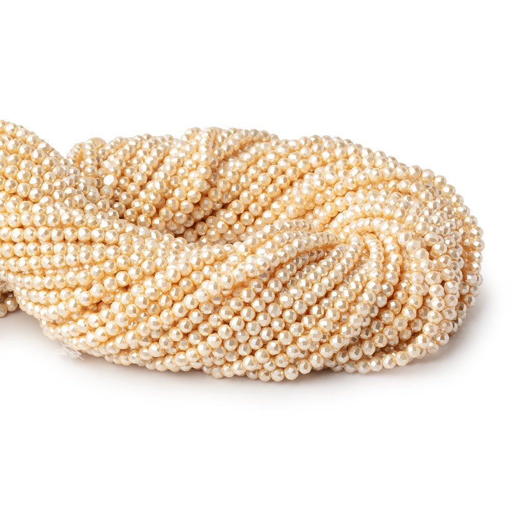 3mm Butter Yellow Shell Pearl micro faceted round beads 13 inch 133 pieces - The Bead Traders