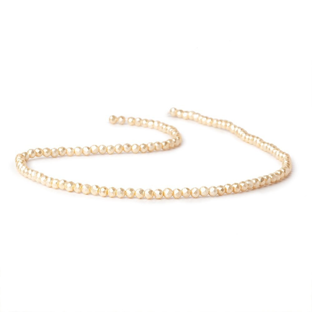 3mm Butter Yellow Shell Pearl micro faceted round beads 13 inch 133 pieces - The Bead Traders