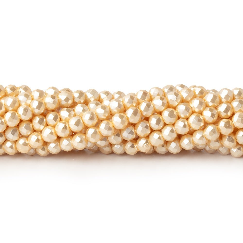3mm Butter Yellow Shell Pearl micro faceted round beads 13 inch 133 pieces - The Bead Traders