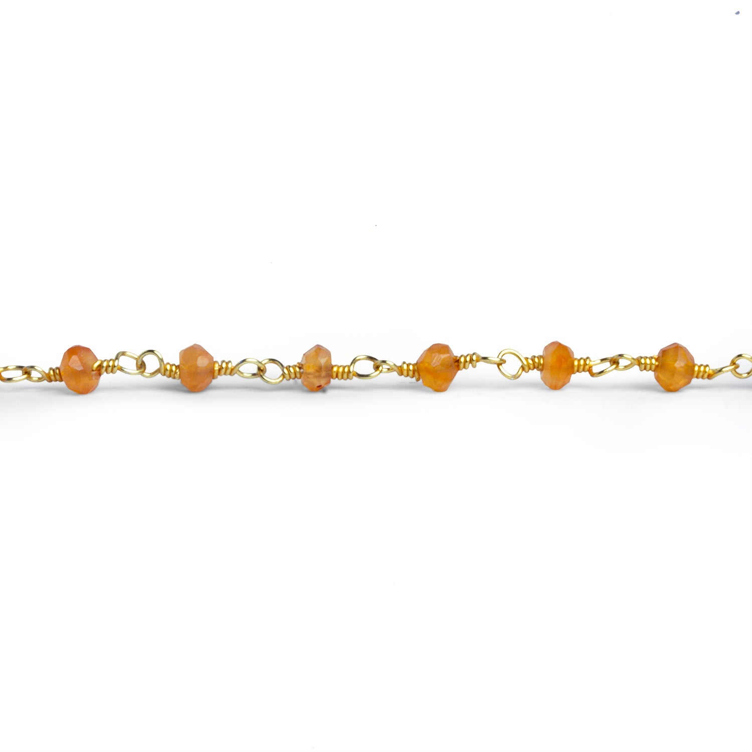 3mm Carnelian Faceted Rondelle Gold Chain 38 Beads - The Bead Traders