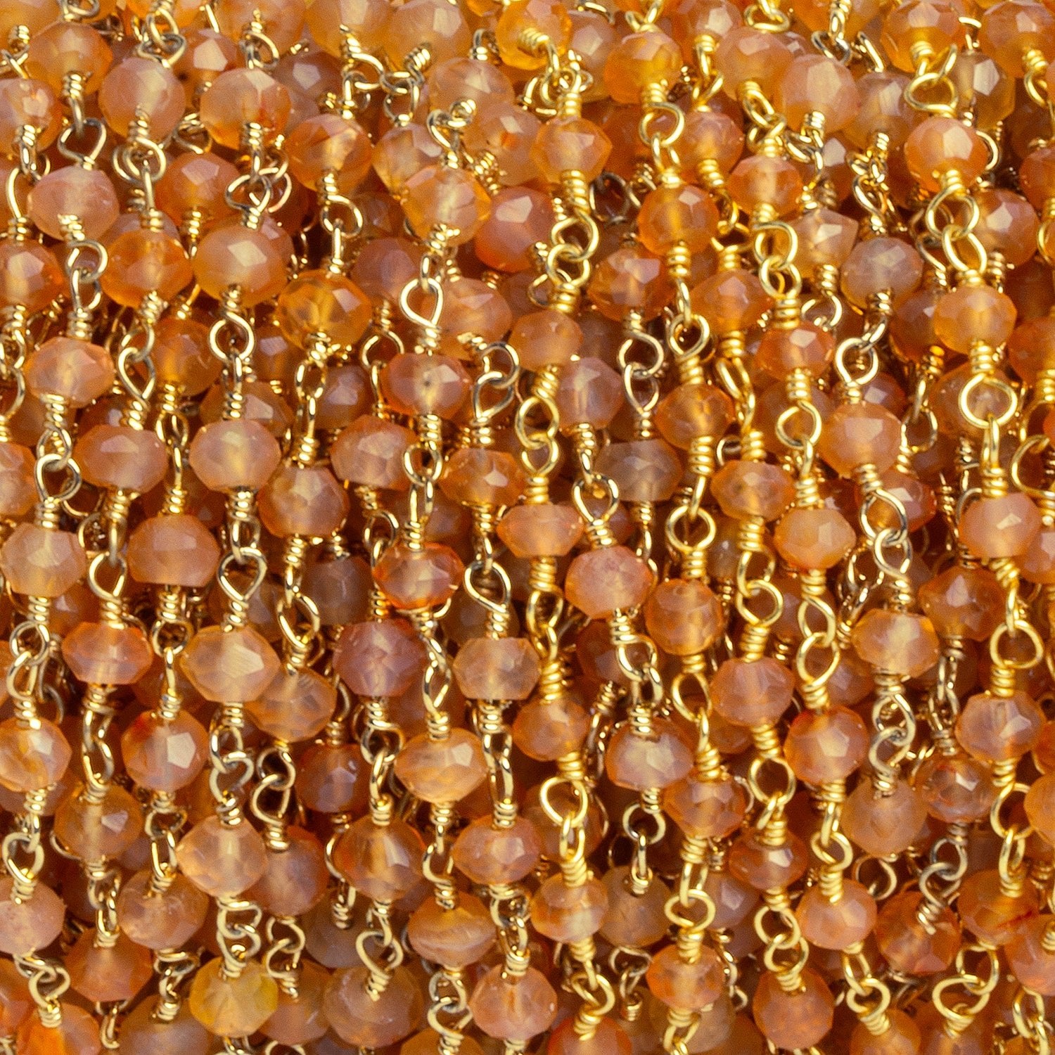 3mm Carnelian Faceted Rondelle Gold Chain 38 Beads - The Bead Traders