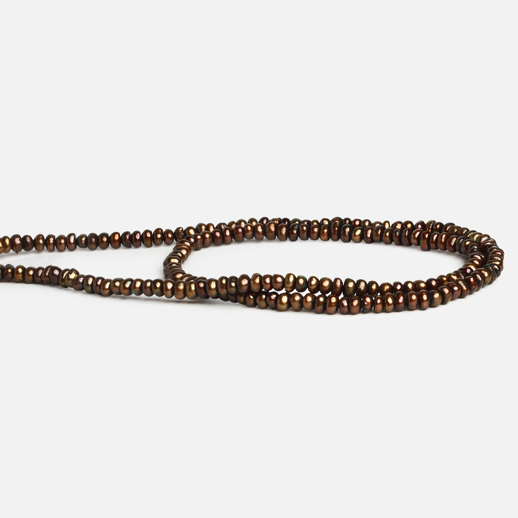 3mm Dark Olive Button Pearls 16 inch 170 beads - The Bead Traders