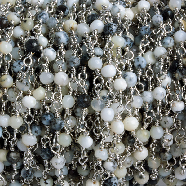 3mm Dendritic Opal Rondelle Silver Chain 37 beads