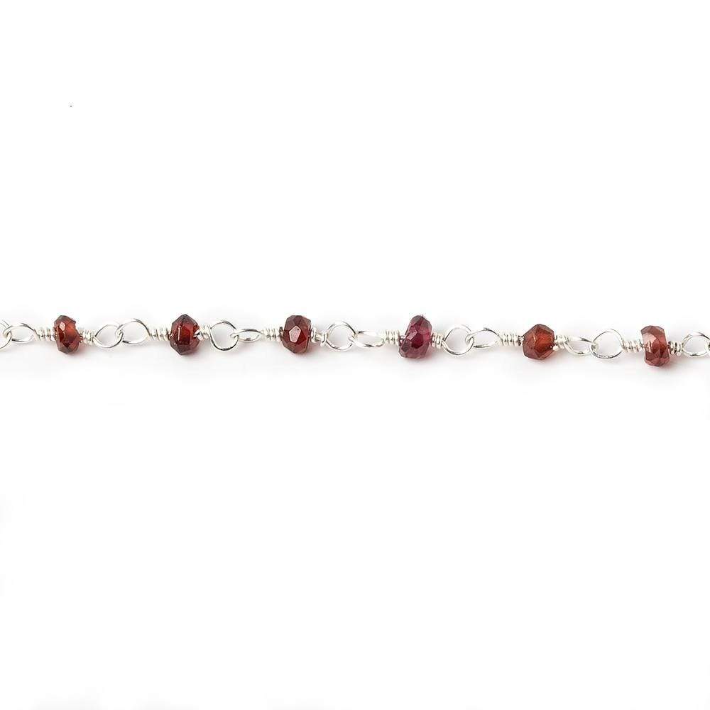 3mm Garnet Faceted Rondelle Silver Chain 40 beads - The Bead Traders