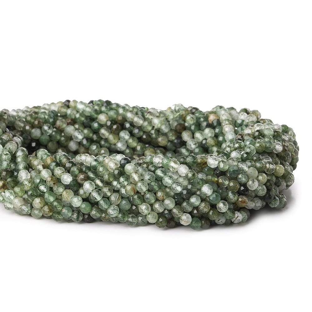 3mm Green Tourmalinated Quartz microfaceted rounds 13 inch 110 beads - The Bead Traders