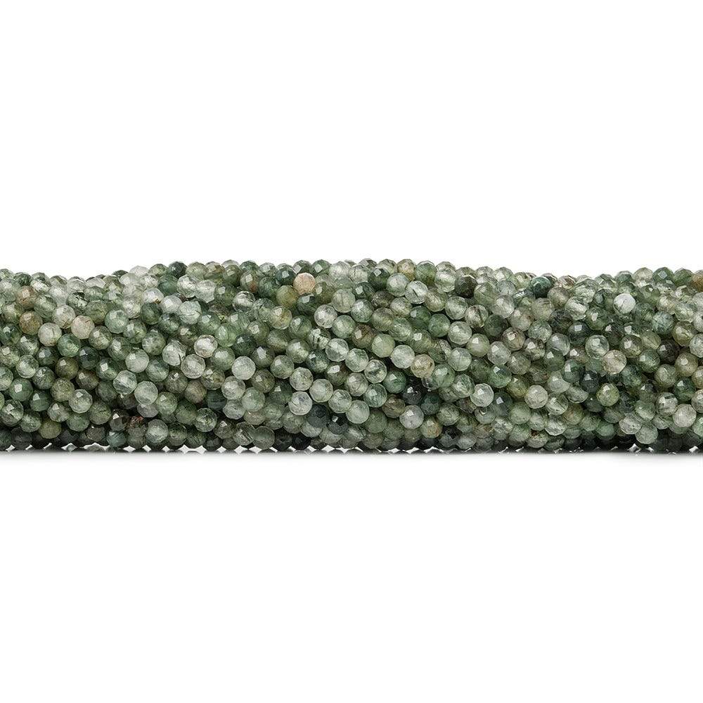 3mm Green Tourmalinated Quartz microfaceted rounds 13 inch 110 beads - The Bead Traders