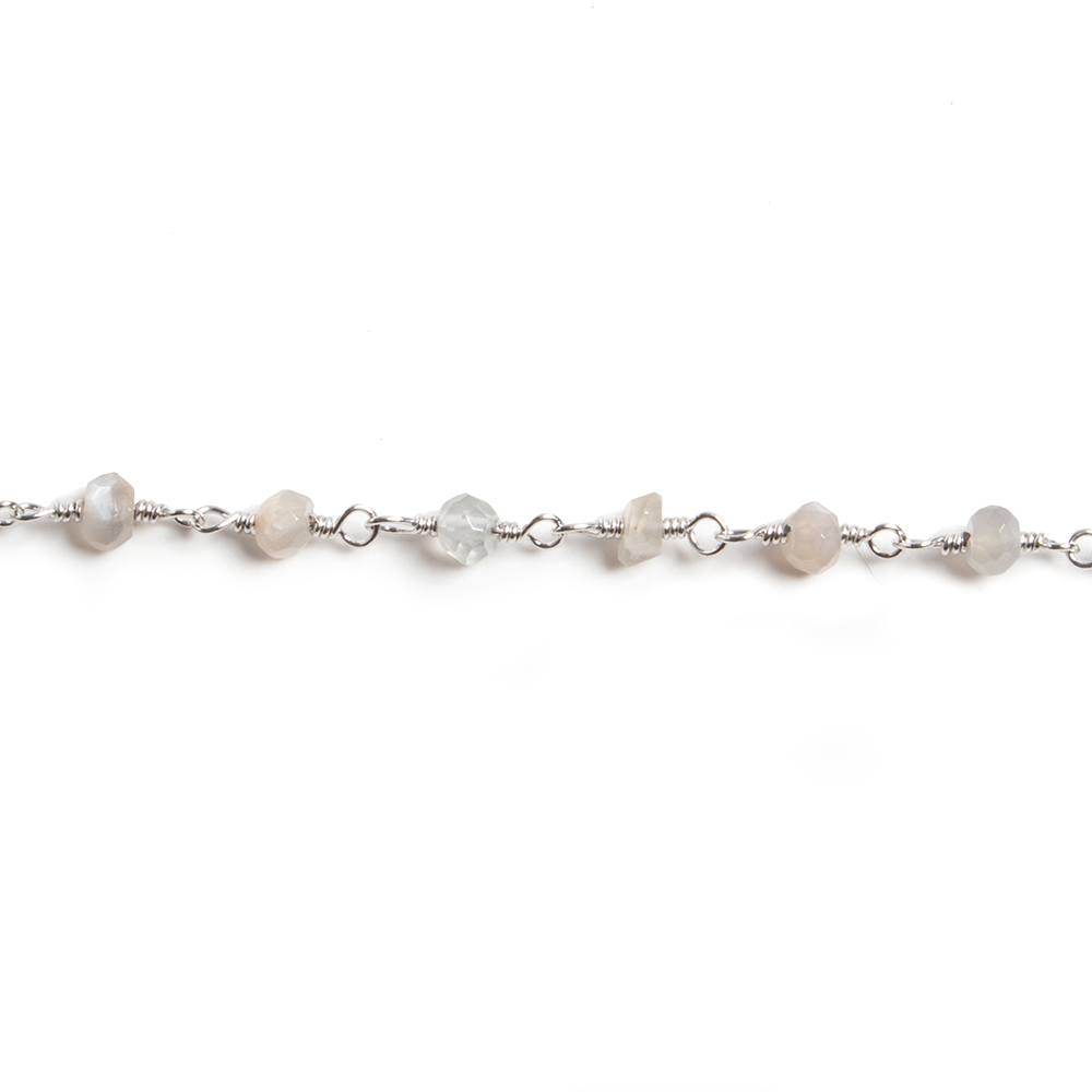 3mm Grey Moonstone Rondelle Silver Chain 36 beads - The Bead Traders