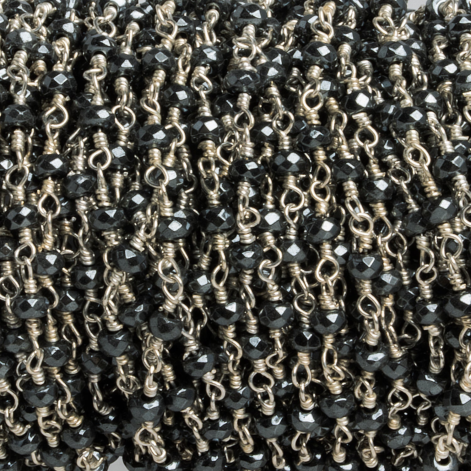 3mm Hematite Faceted Rondelle Silver Chain 41 beads - The Bead Traders