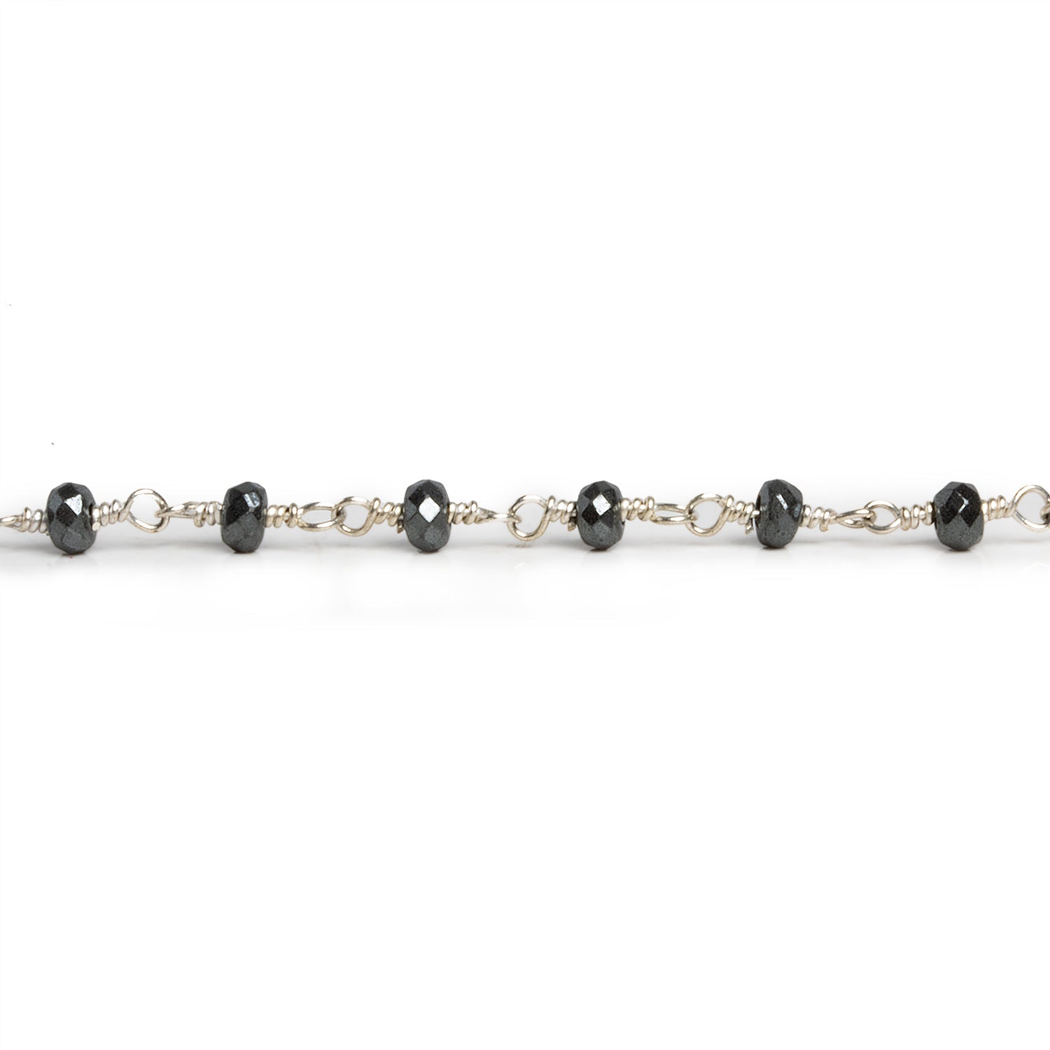 3mm Hematite Faceted Rondelle Silver Chain 41 beads - The Bead Traders