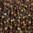 3mm Hessonite Garnet Faceted Rondelle Black Gold Chain 37 beads - The Bead Traders