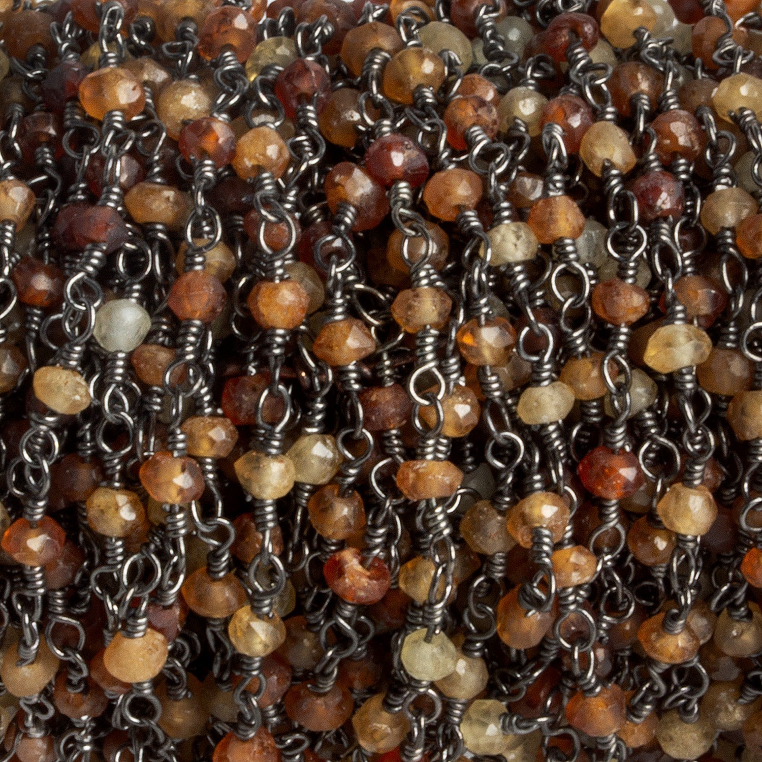 3mm Hessonite Garnet Faceted Rondelle Black Gold Chain 37 beads - The Bead Traders