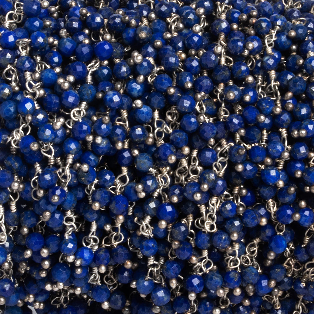 3mm Lapis Lazuli Round Silver Dangling Chain 85 beads - The Bead Traders