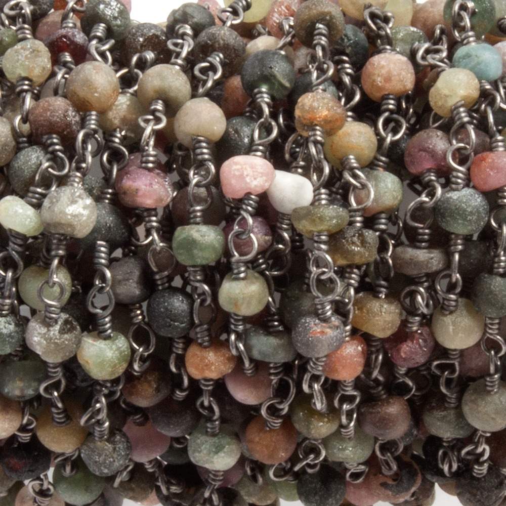 3mm Matte Multi Tourmaline Rondelle Black Gold Chain - The Bead Traders