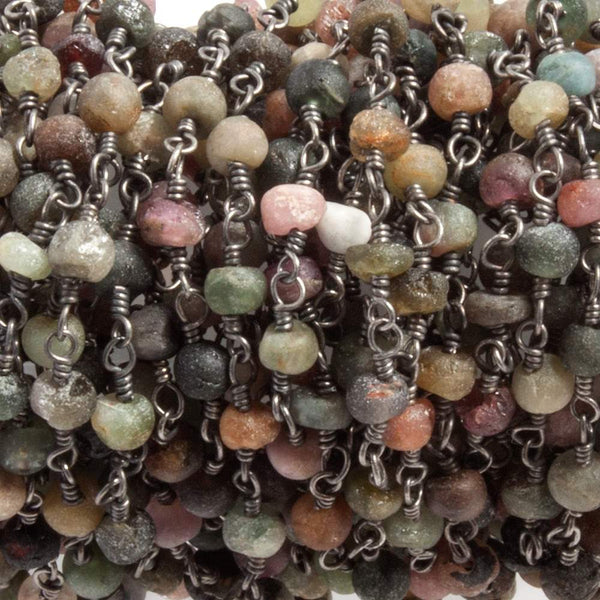 3mm Matte Multi Tourmaline Rondelle Black Gold Chain