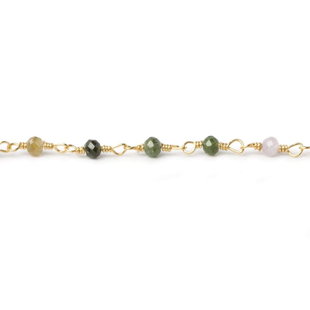 3mm Multi Color Tourmaline Microfaceted Round Gold Chain 40 beads - The Bead Traders