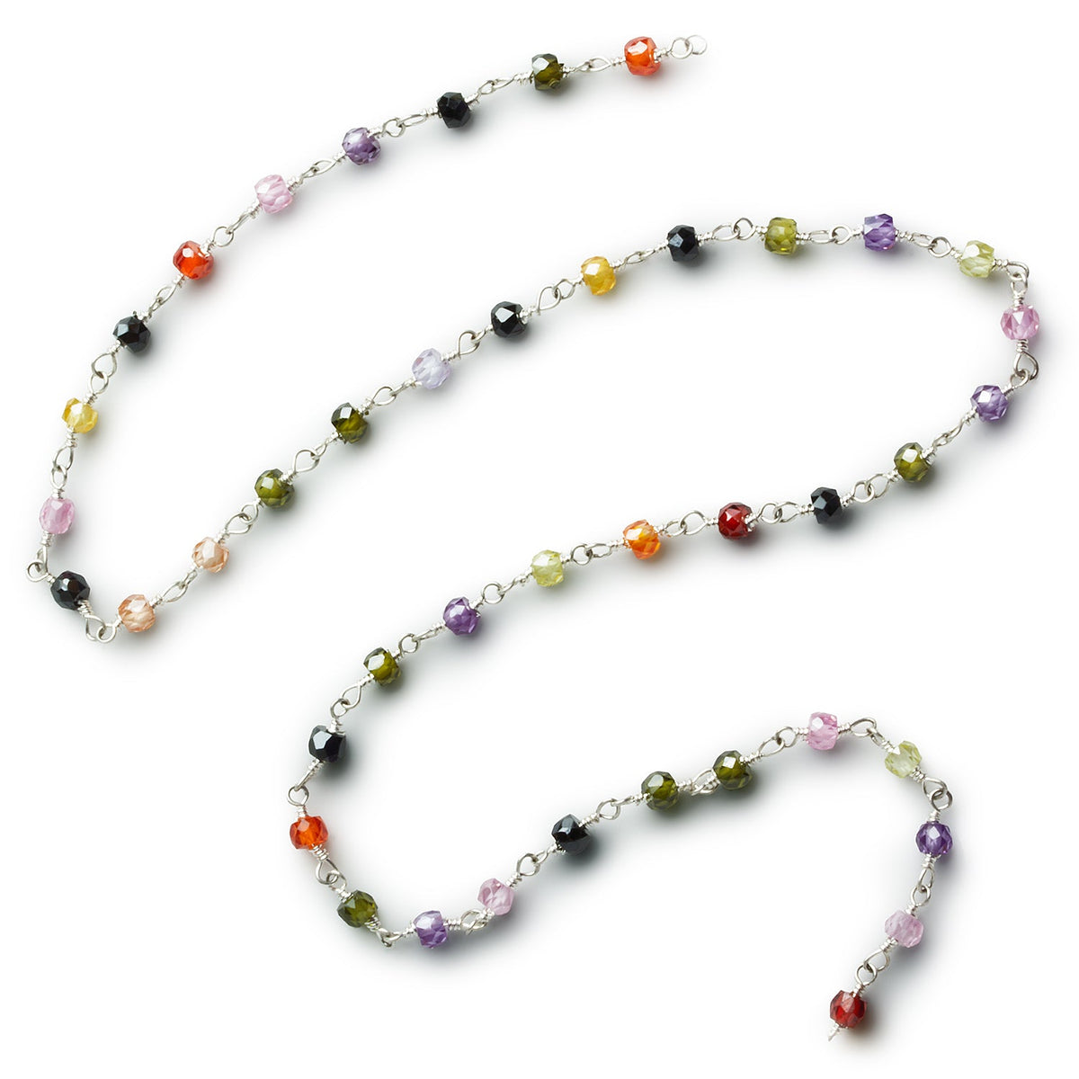 3mm Multicolor Cubic Zirconia Faceted Rondelle Silver Chain 41 beads - The Bead Traders