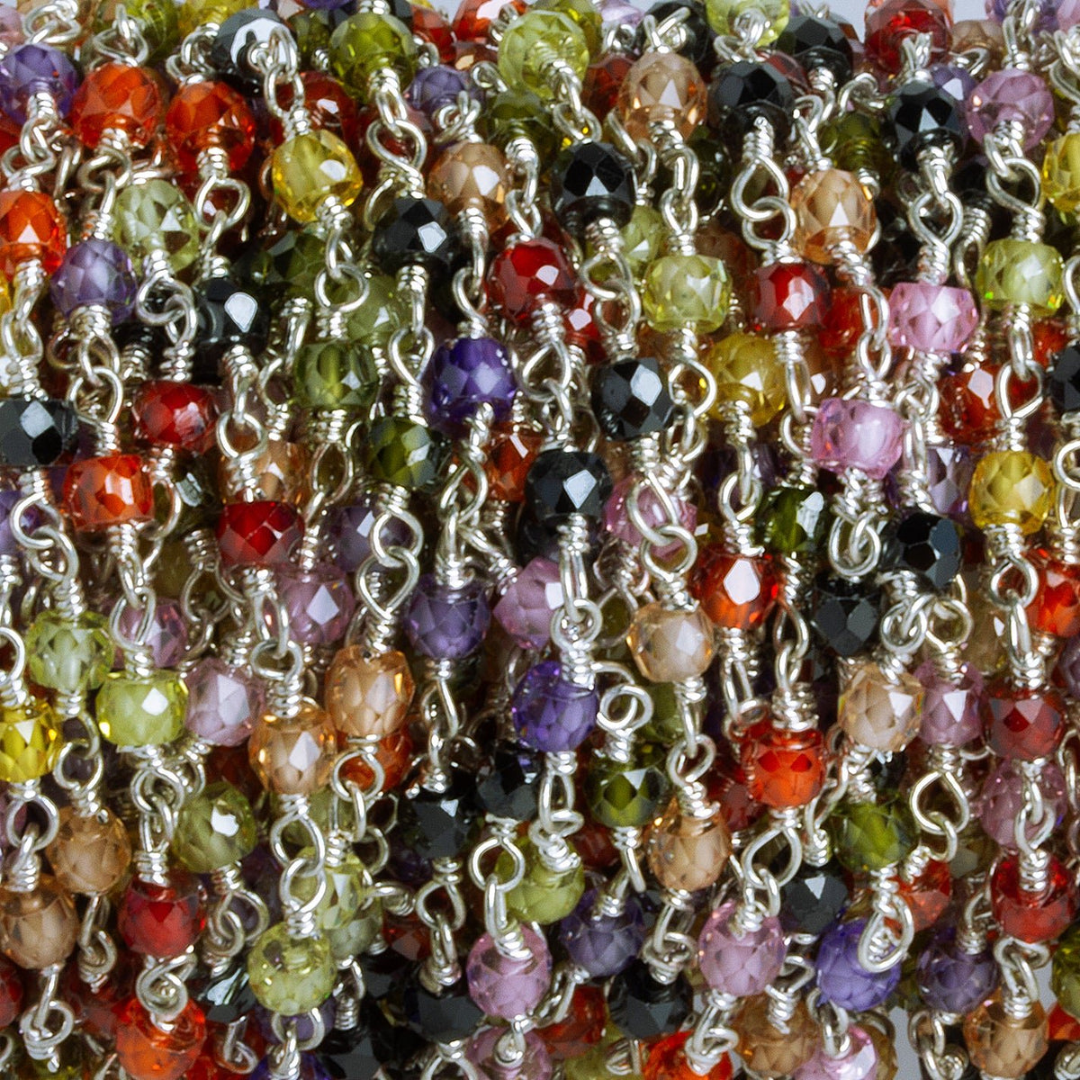 3mm Multicolor Cubic Zirconia Faceted Rondelle Silver Chain 41 beads - The Bead Traders