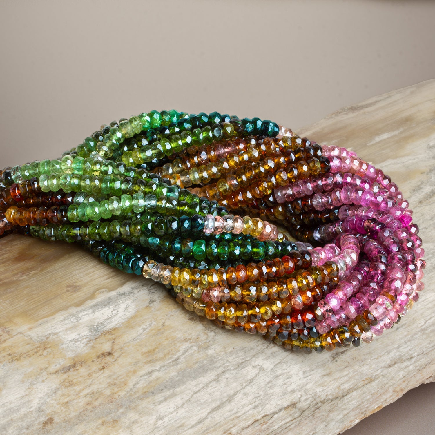 3mm Multicolor Tourmaline Faceted Rondelles 15 inch 190 beads - The Bead Traders
