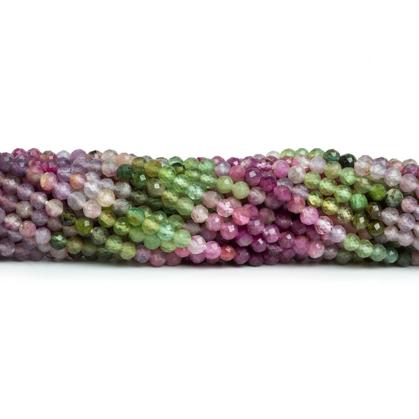 3mm Multicolor Tourmaline Microfaceted Rounds 12 inch 95 beads