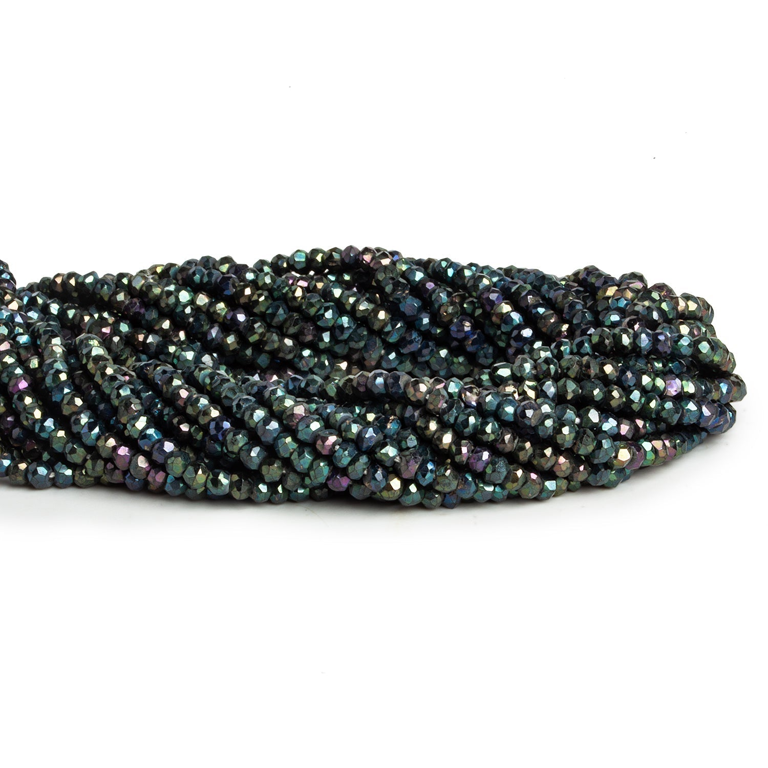 3mm Mystic Black Spinel Faceted Rondelles 12 inch 130 beads - The Bead Traders