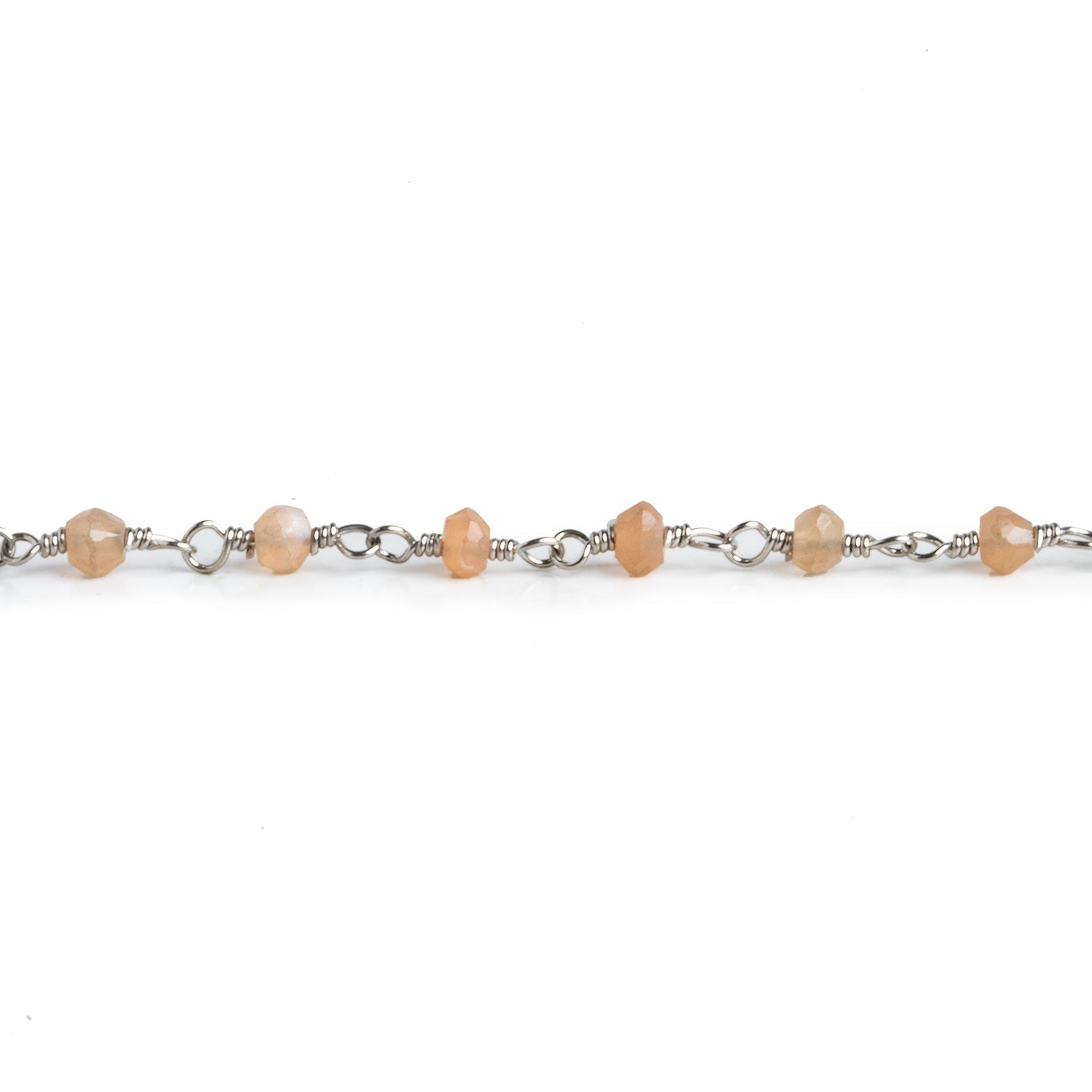 3mm Peach Moonstone Rondelle Silver Chain 39 Beads - The Bead Traders