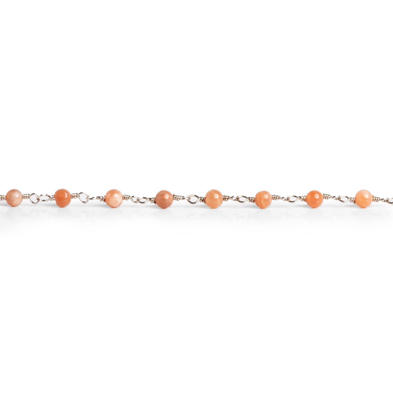 3mm Peach Moonstone Round Silver Chain 33 beads - The Bead Traders