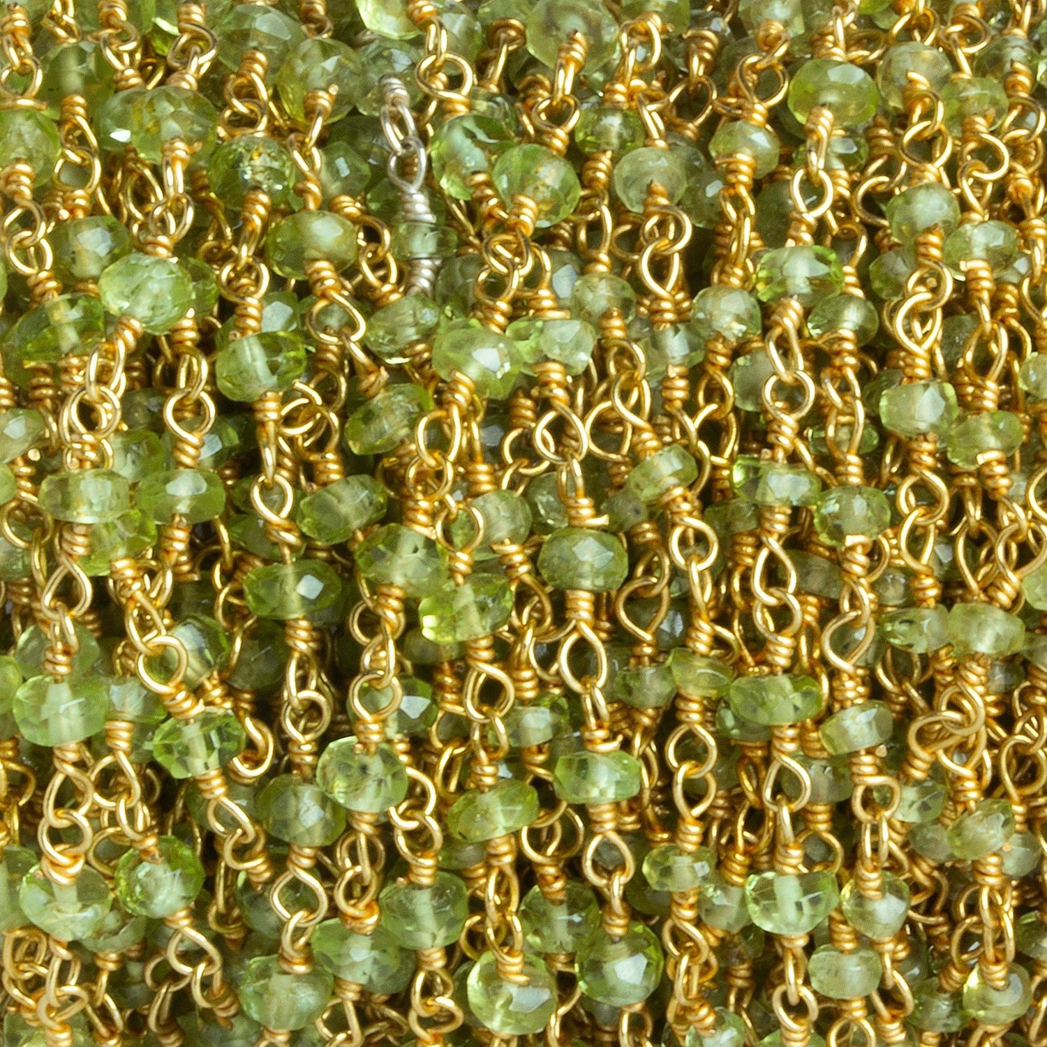 3mm Peridot Faceted Rondelle Gold Chain 40 beads - The Bead Traders
