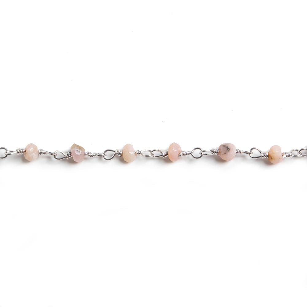 3mm Pink Peruvian Opal Faceted Rondelle Silver Chain 36 beads - The Bead Traders