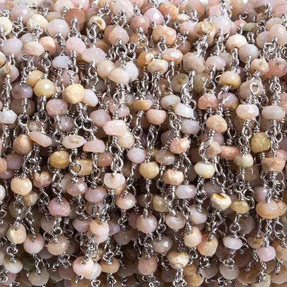 3mm Pink Peruvian Opal Faceted Rondelle Silver Chain 36 beads - The Bead Traders