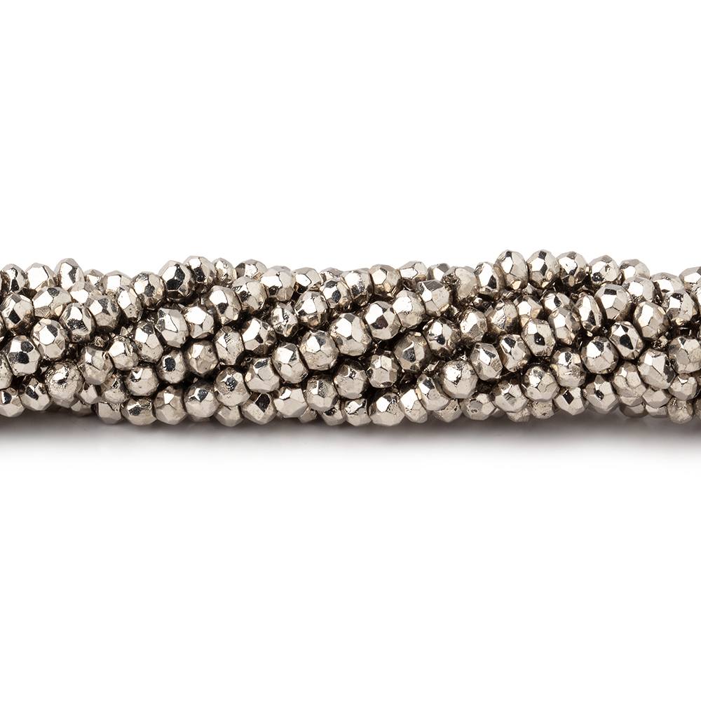 3mm Platinum Tone Plated Pyrite Faceted Rondelles 13 inch 128 beads - The Bead Traders