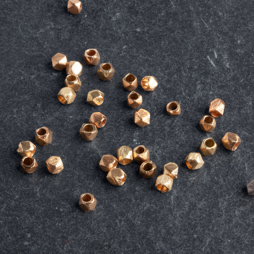 3mm Rose Gold Brushed Cubes 8 inch 65 beads - The Bead Traders