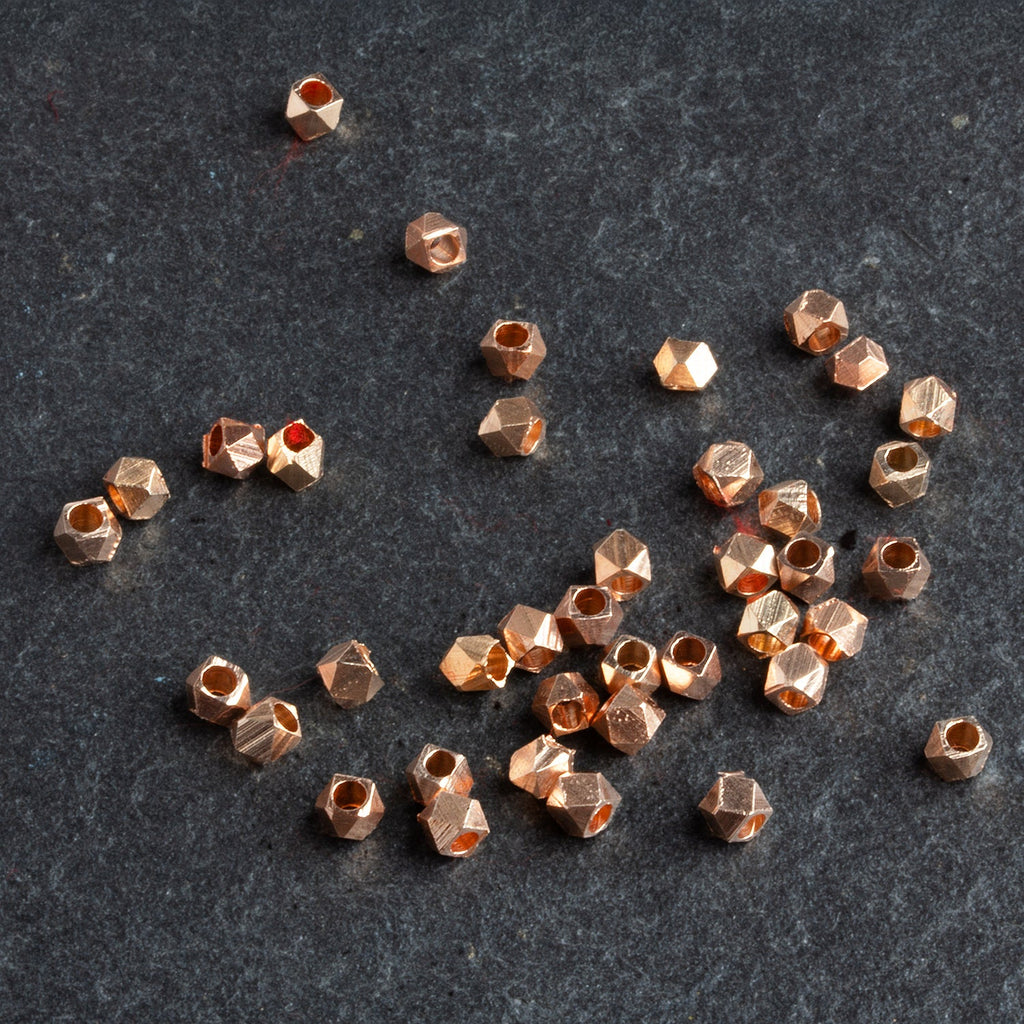 3mm Rose Gold Faceted Cubes 8 inch 60 beads - The Bead Traders