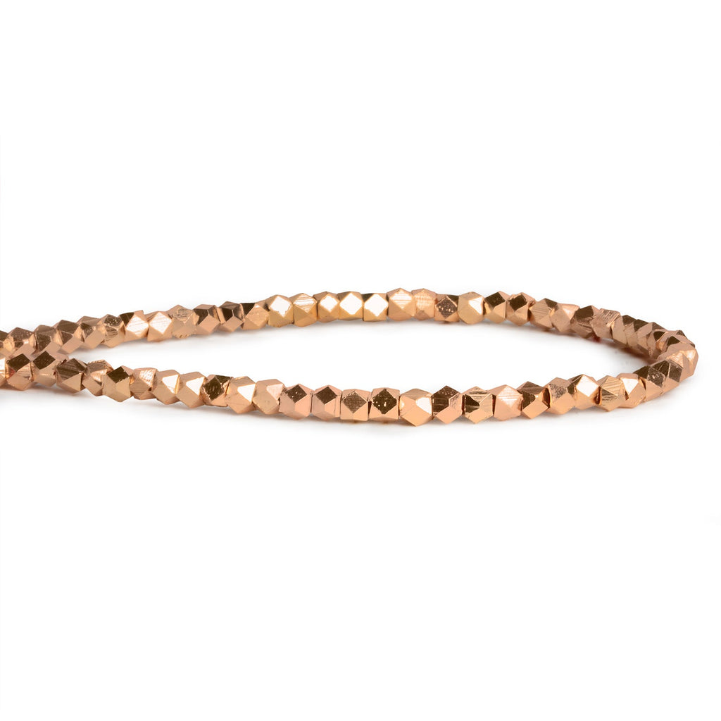 3mm Rose Gold Faceted Cubes 8 inch 60 beads - The Bead Traders