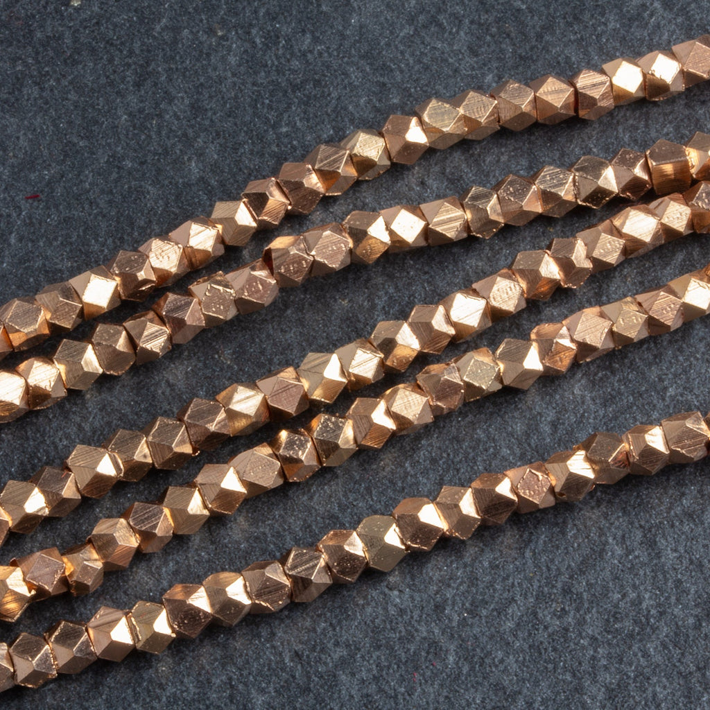 3mm Rose Gold Faceted Cubes 8 inch 60 beads - The Bead Traders