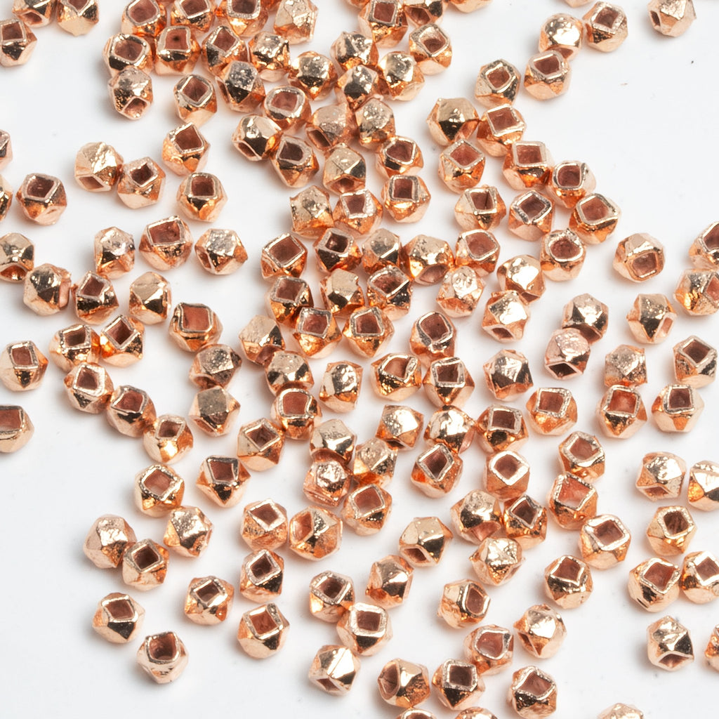 3mm Rose Gold Plated Copper Faceted Nuggets 8 inch 65 beads - The Bead Traders