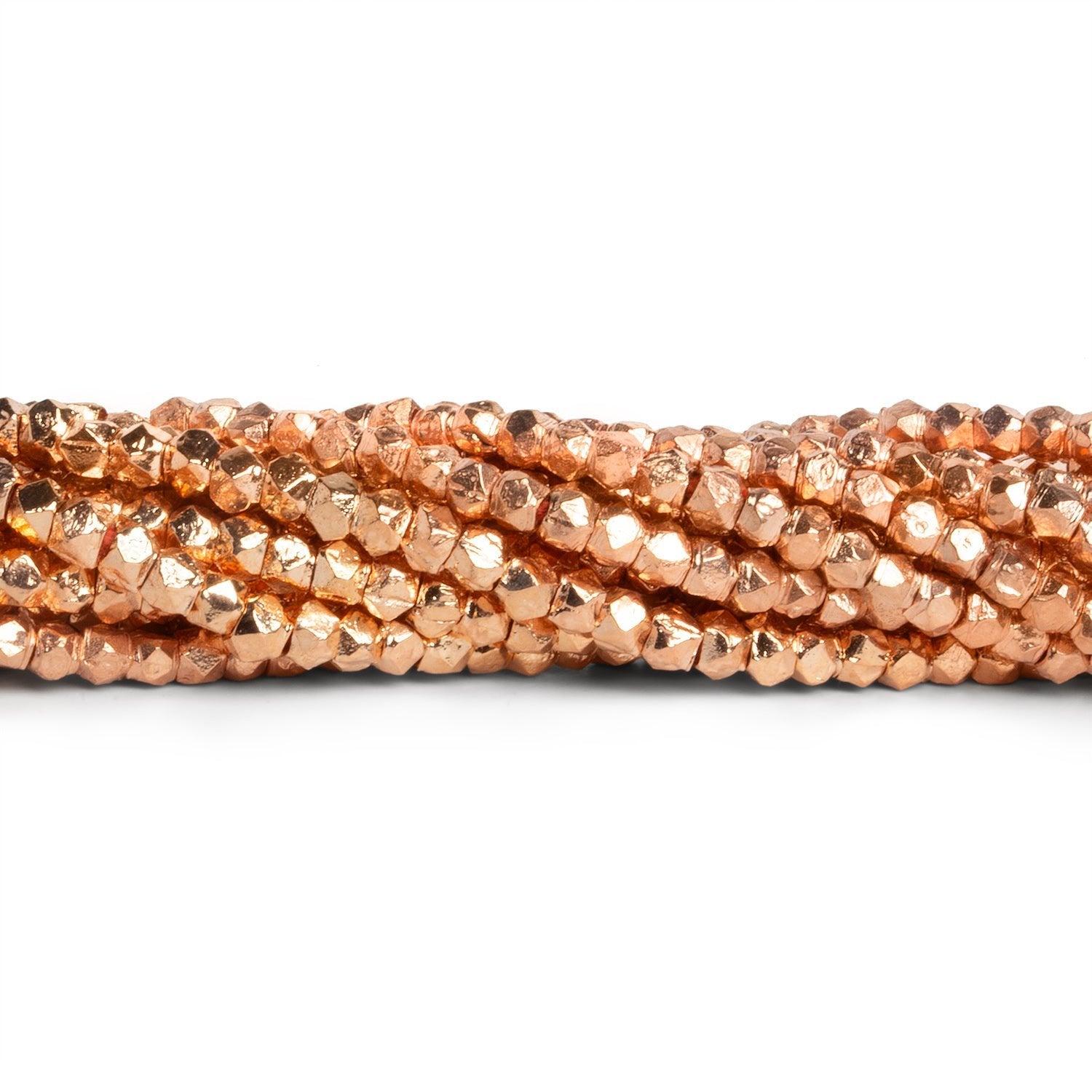 3mm Rose Gold Plated Copper Faceted Nuggets 8 inch 65 beads - The Bead Traders