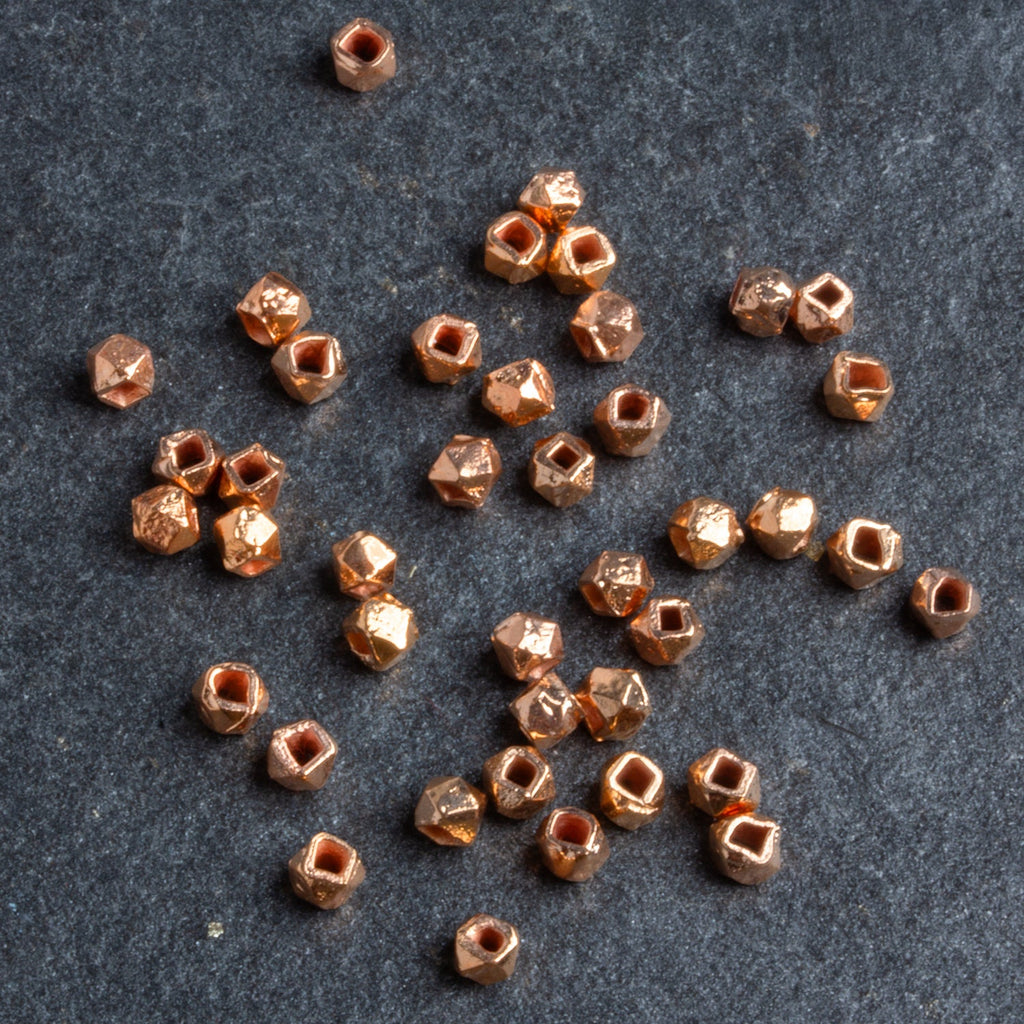 3mm Rose Gold Plated Copper Faceted Nuggets 8 inch 65 beads - The Bead Traders