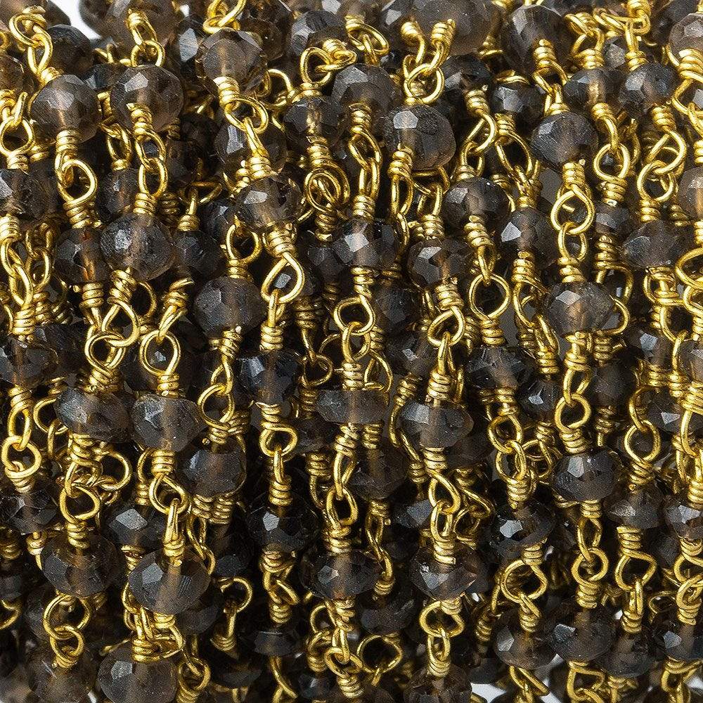 3mm Smoky Quartz Gold Chain 36 beads - The Bead Traders