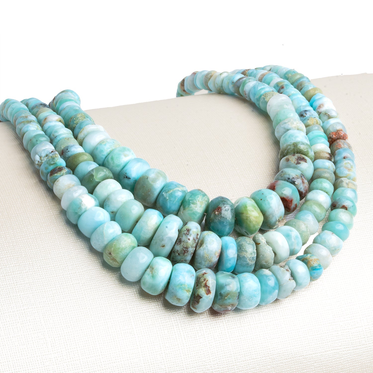 4-10mm Larimar Plain Rondelles 16 inch 140 beads - The Bead Traders