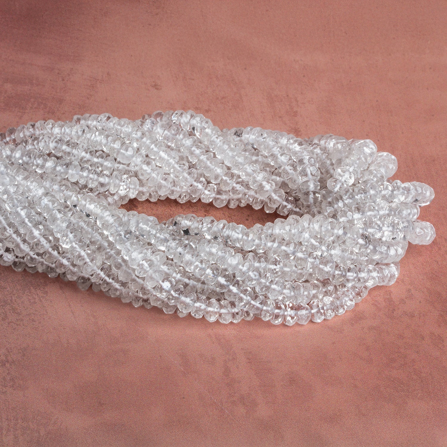 4 - 4.5mm Crystal Quartz faceted rondelle Beads 13.5 inch 138 pieces - The Bead Traders