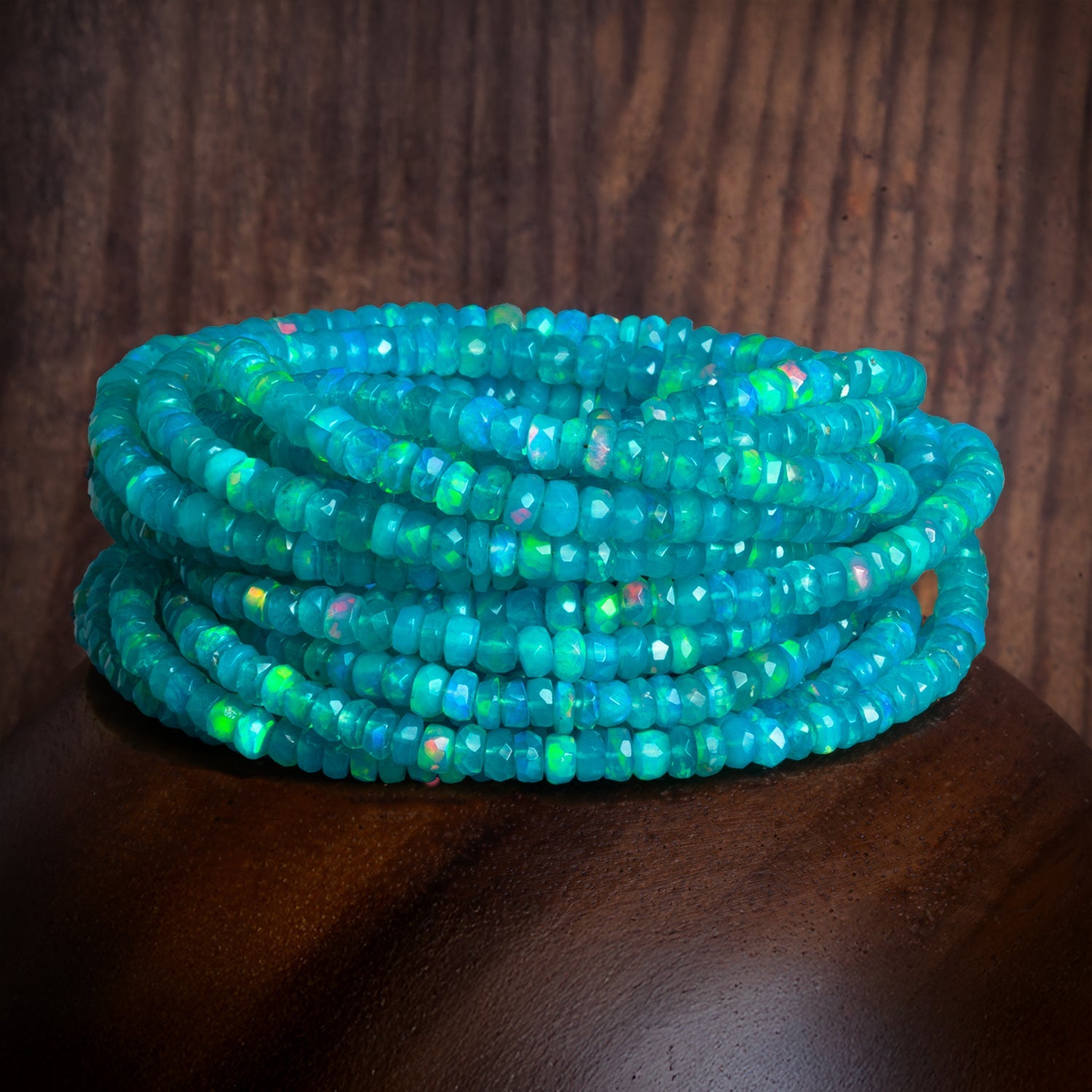 4 - 5mm Blue Ethiopian Opal Faceted Rondelles 16 inch 150 beads - The Bead Traders