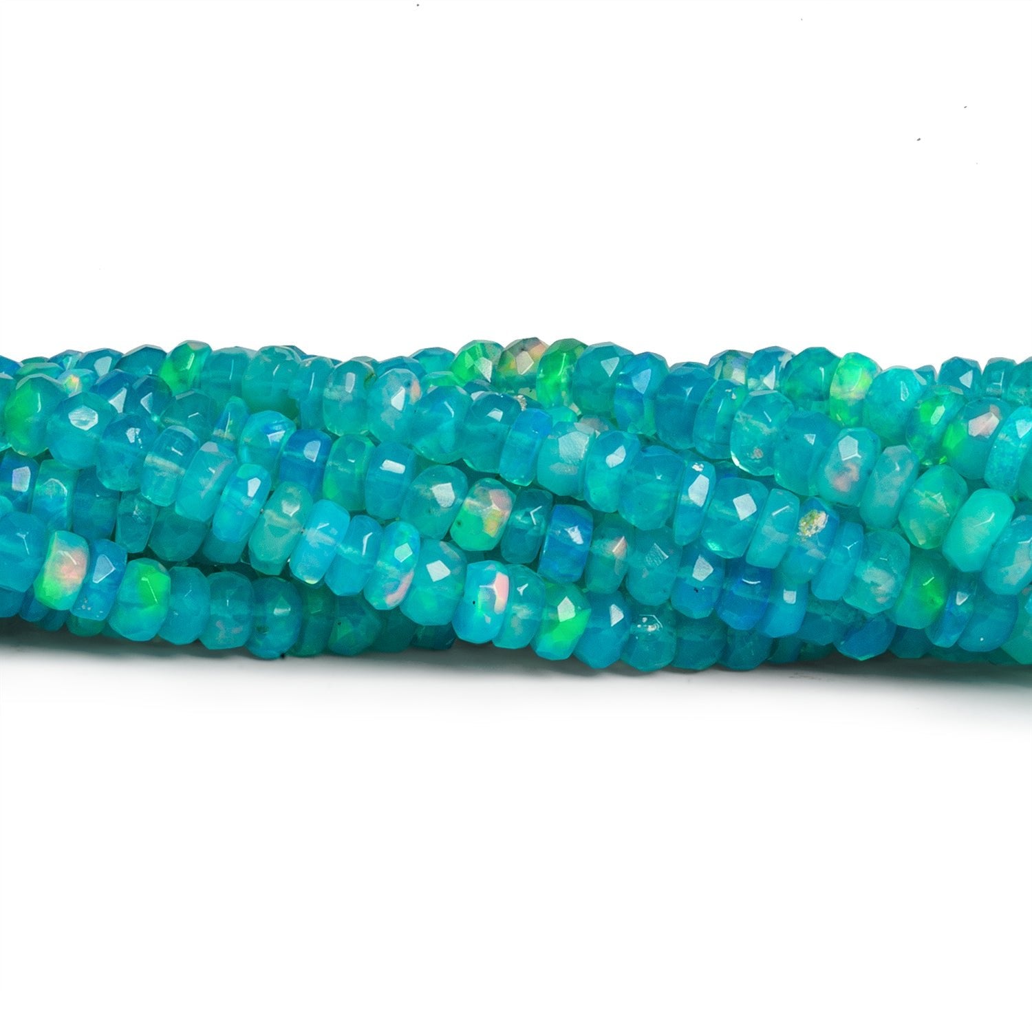 4 - 5mm Blue Ethiopian Opal Faceted Rondelles 16 inch 150 beads - The Bead Traders