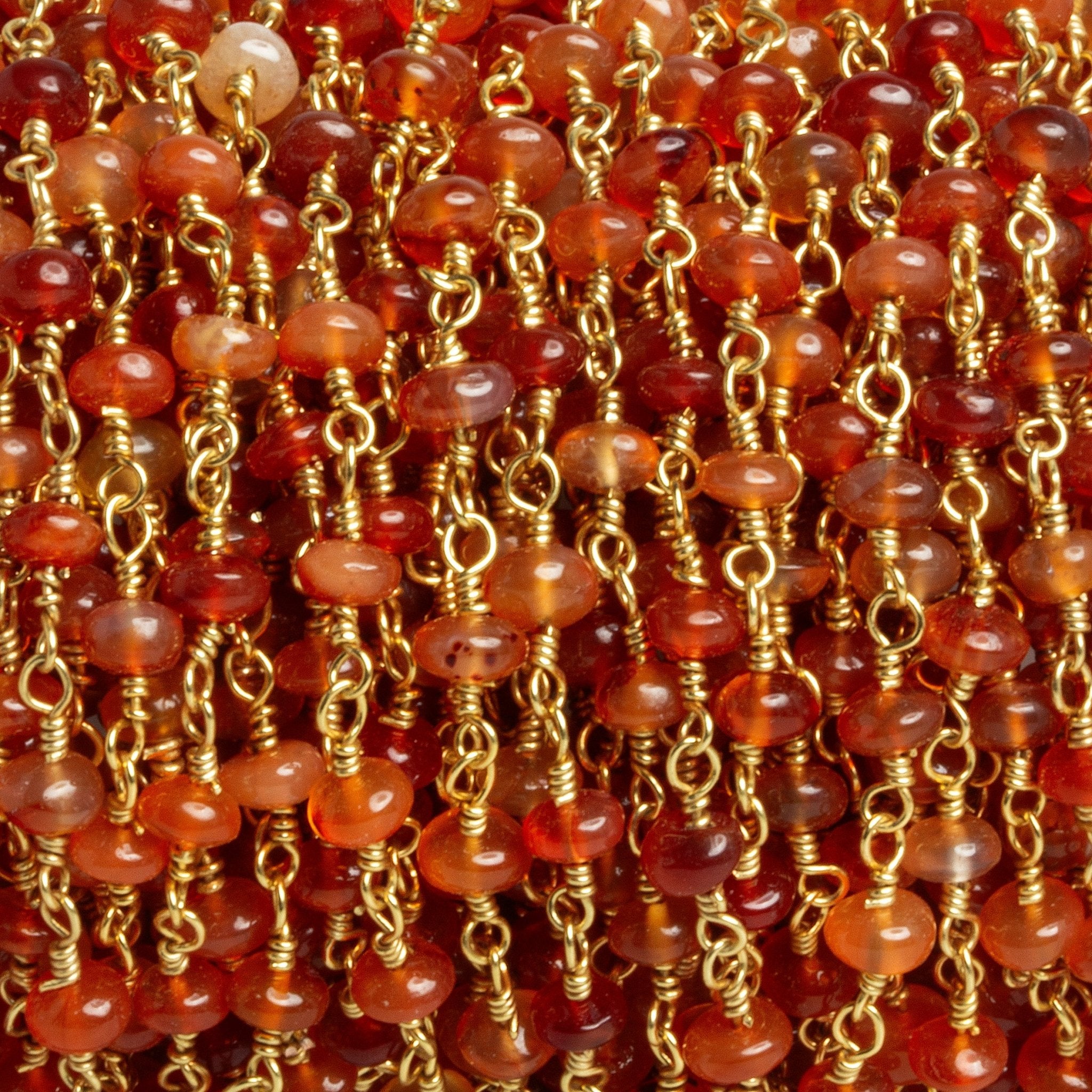 4-5mm Carnelian Rondelle Gold Chain 35 beads - The Bead Traders