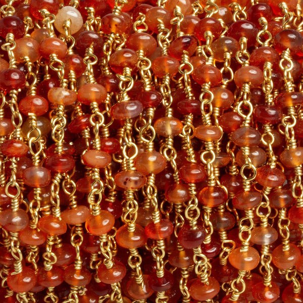 4-5mm Carnelian Rondelle Gold Chain 35 beads