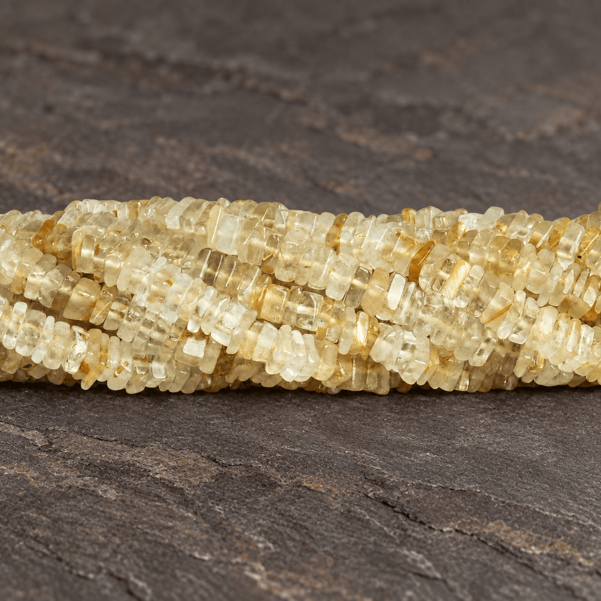 4-5mm Rutilated Quartz Square Heishis 16 inch 240 pieces - The Bead Traders