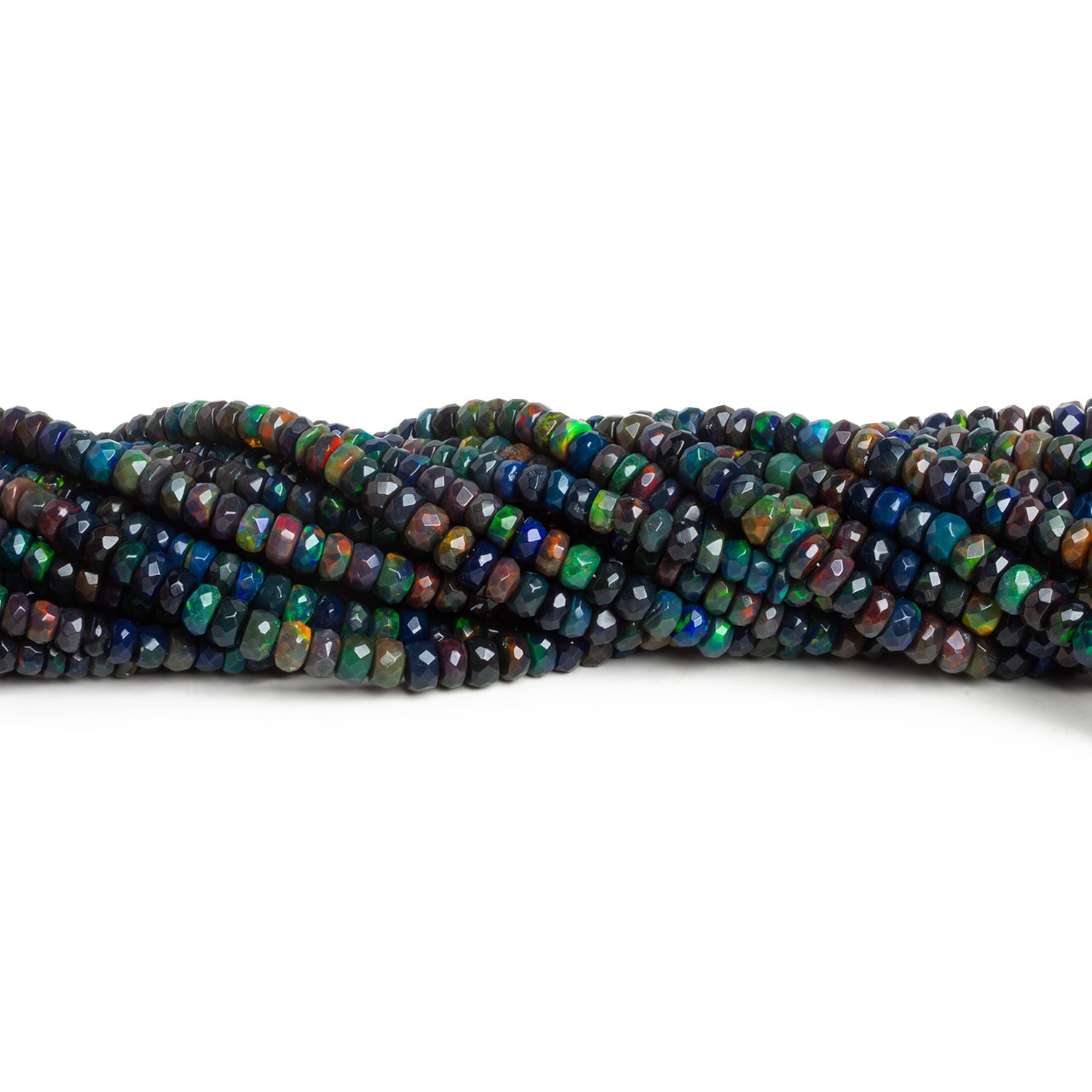 4 - 6mm Black Ethiopian Opal Faceted Rondelles 16 inch 135 beads - The Bead Traders