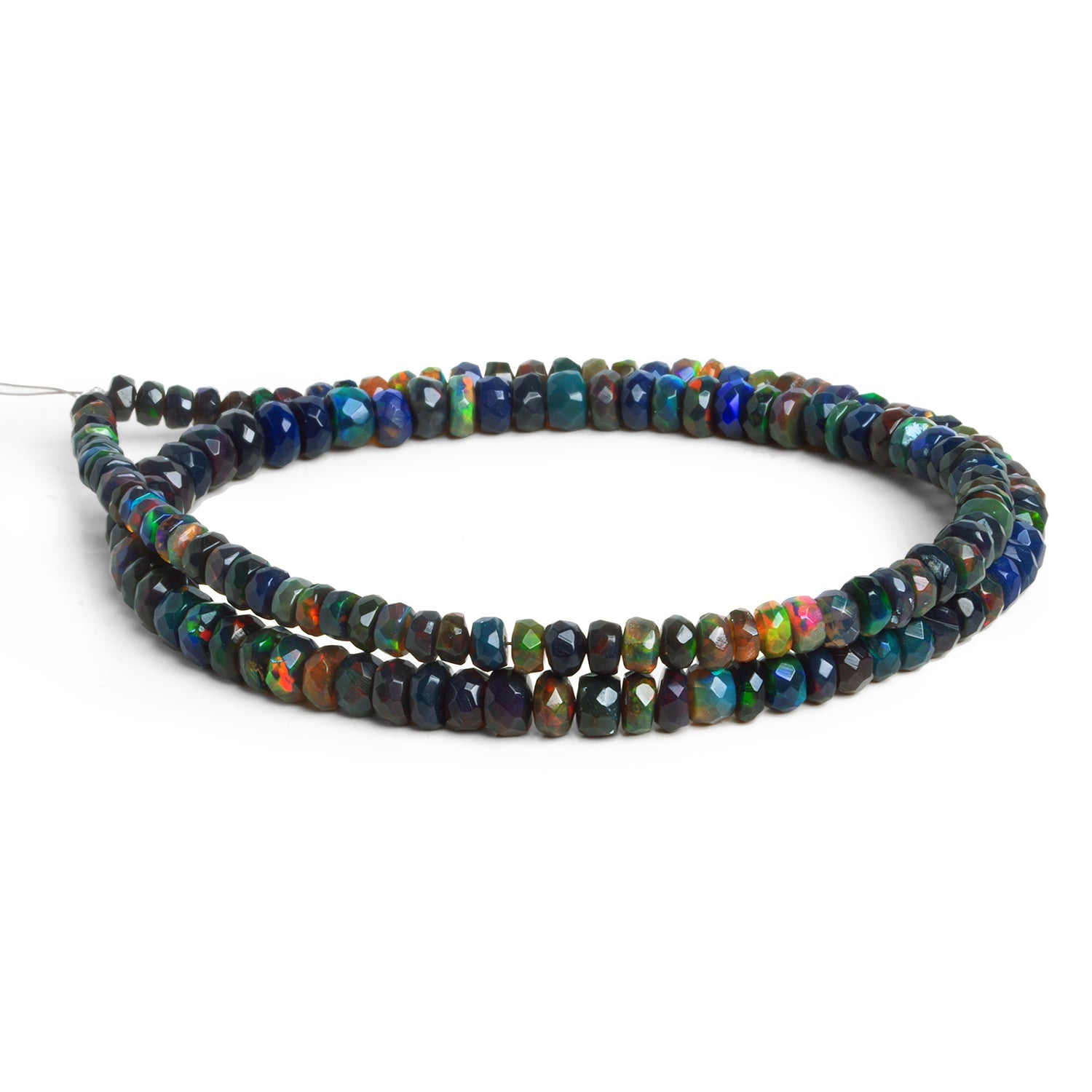4 - 6mm Black Ethiopian Opal Faceted Rondelles 16 inch 135 beads - The Bead Traders