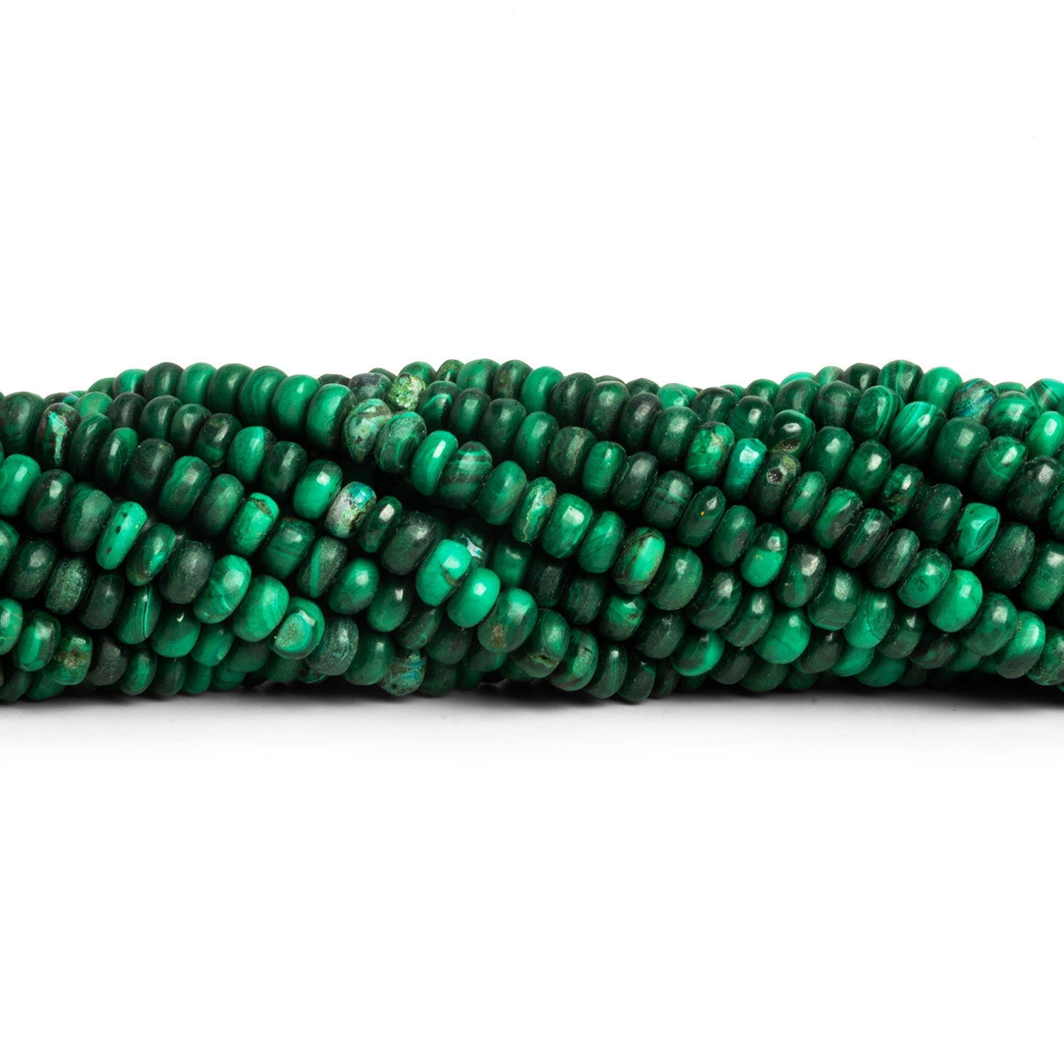 4 - 6mm Malachite Plain Rondelles 16 inch 135 beads - The Bead Traders